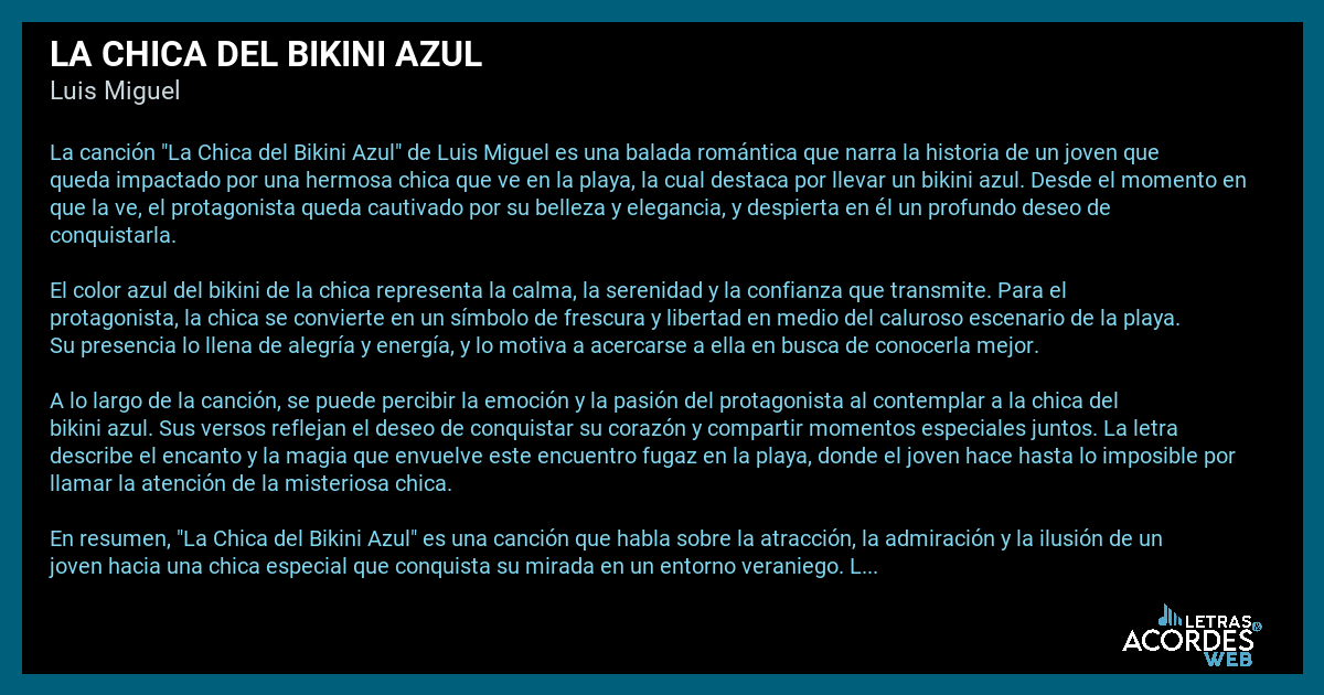 Significado de la canción La Chica Del Bikini Azul de Luis Miguel