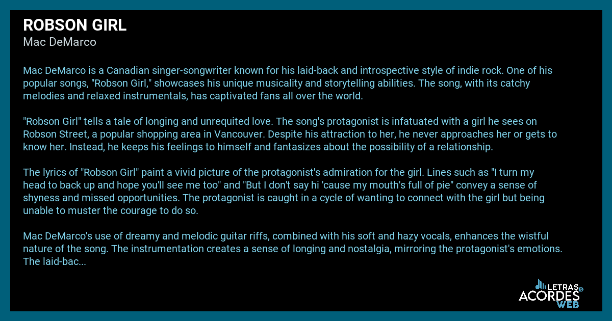 Meaning of Robson Girl by Mac DeMarco (the story behind)