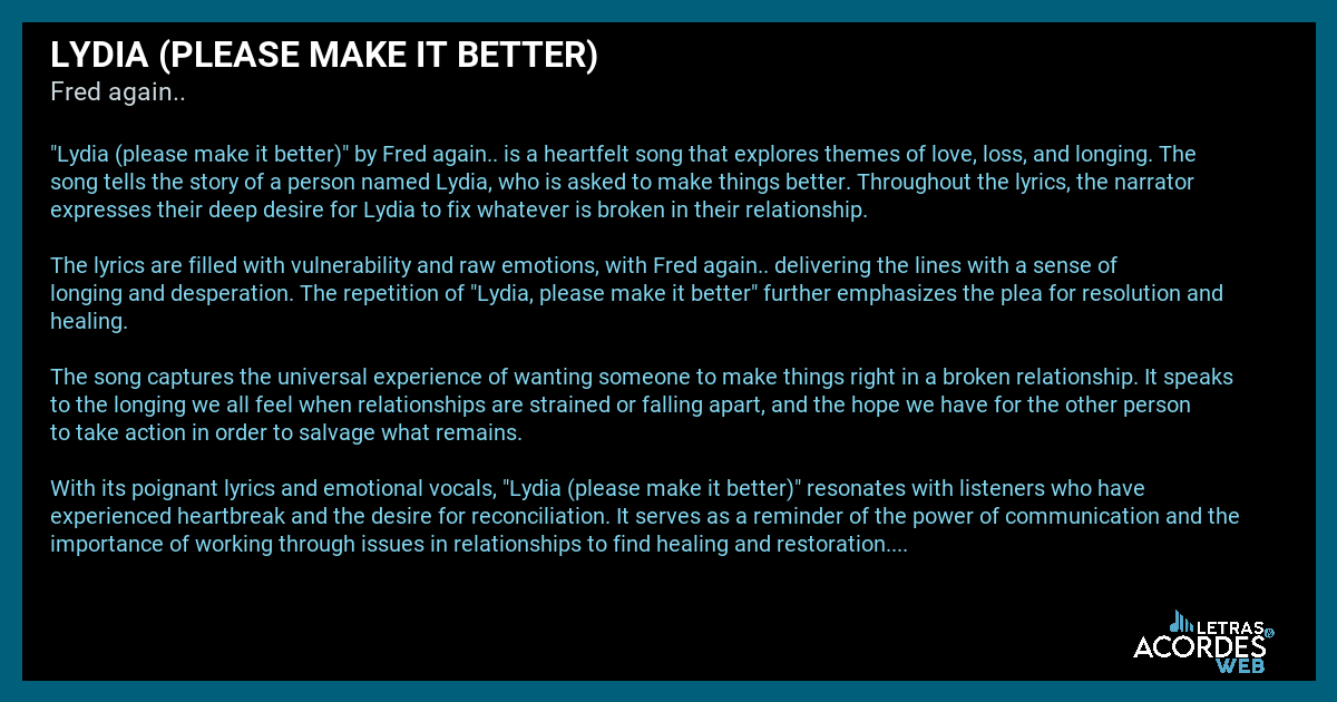 Meaning of Lydia (please make it better) by Fred again.. (the story behind)