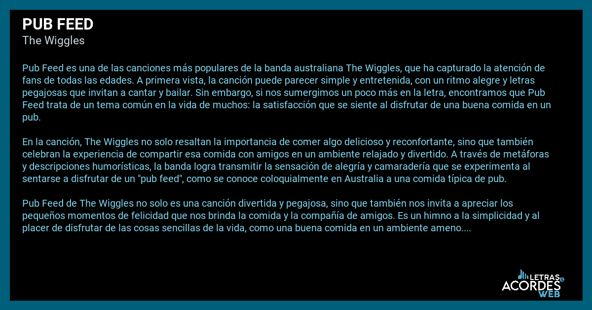 Significado de la canción Pub Feed de The Wiggles.