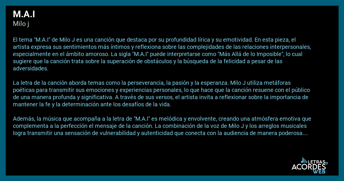 Significado de la canción M.A.I de Milo j.