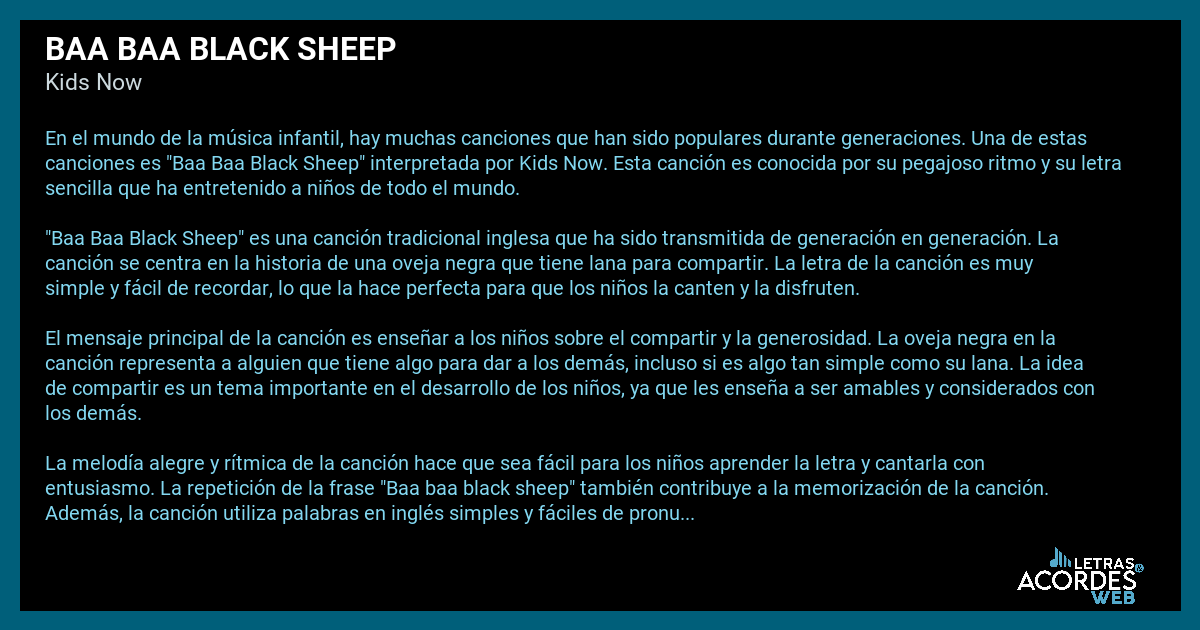 Significado de la canción Baa Baa Black Sheep de Kids Now.