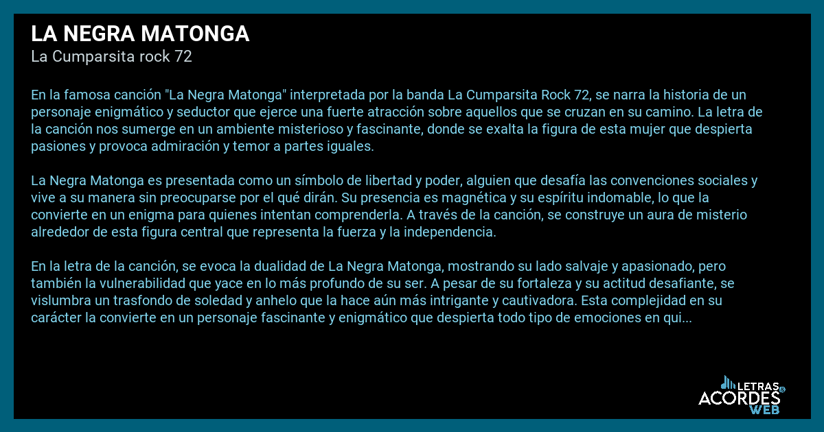 Significado de la canción La Negra Matonga de La Cumparsita rock 72.
