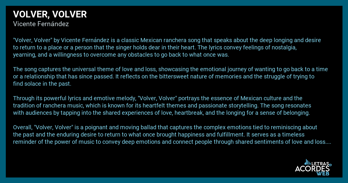 Meaning of Volver, Volver by Vicente Fernández (the story behind)
